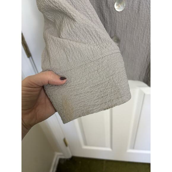 Habitat Mother of Pearl Button Front Gray Top Size Medium Crinkle Lagenlook - Picture 7 of 7